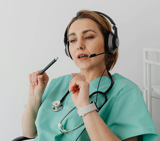 A medical professional consulting via telehealth about medical cannabis prescriptions and natural medicine solutions.